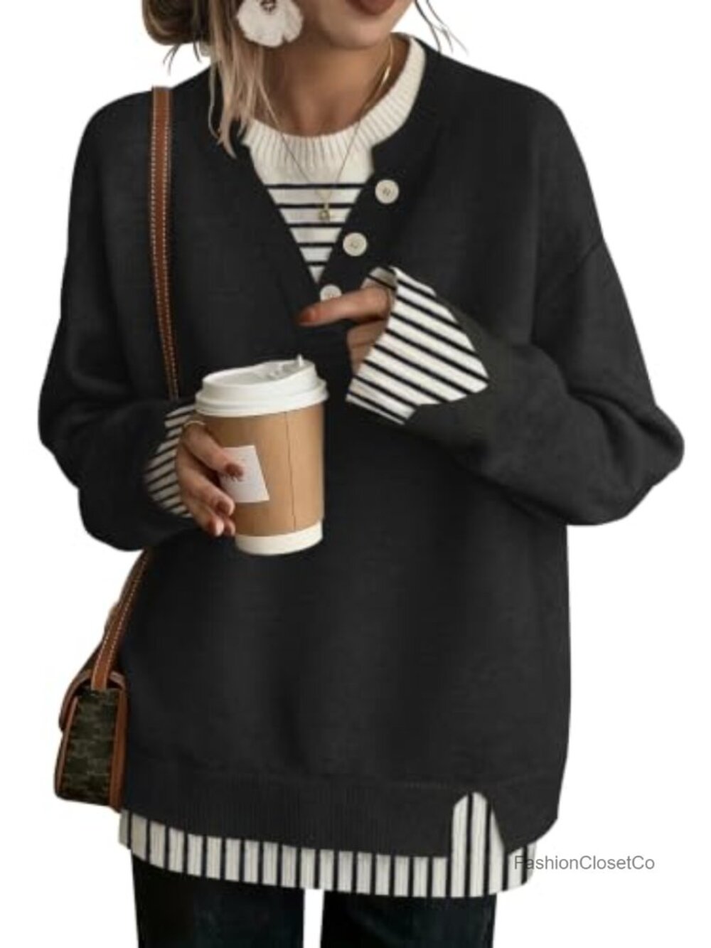 Oversized Knit Pullover Sweater Fall Winter Crew Neck Long Sleeve Viscose Blend